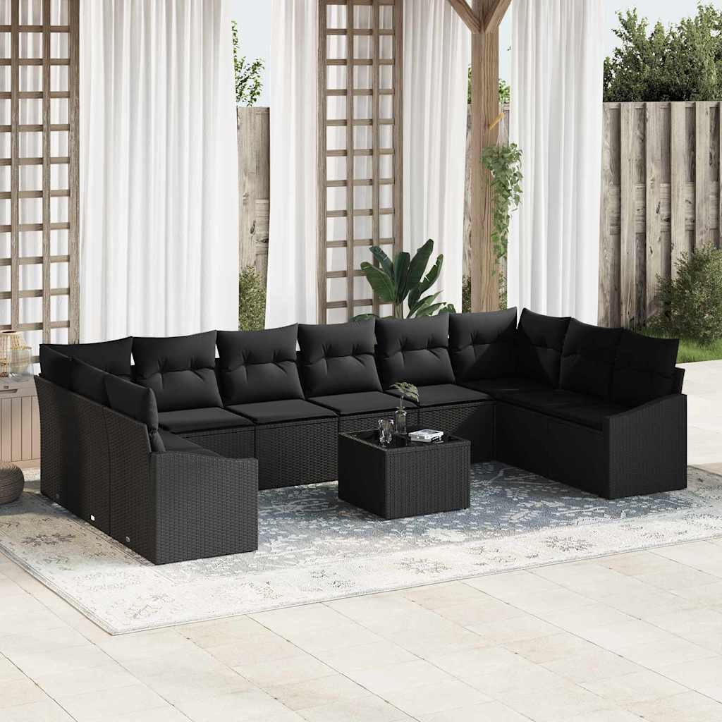 vidaXL Tuinbank Set met opslag 10 pcs Zwart en Crème poly rattan