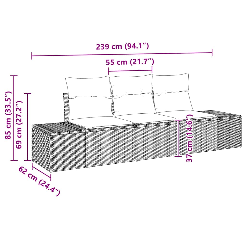 vidaXL Tuinbank Set met opslag 3 pcs Zwart en Crème poly rattan