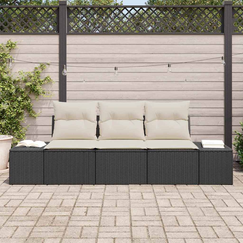 vidaXL Tuinbank Set met opslag 3 pcs Zwart en Crème poly rattan