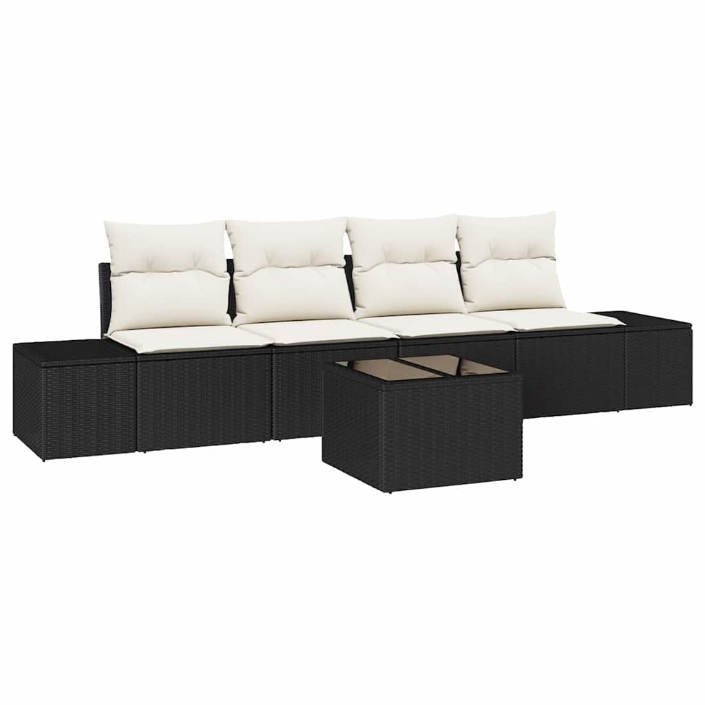 vidaXL Tuinbank Set met kussen 5 pcs Zwart en Crème poly rattan