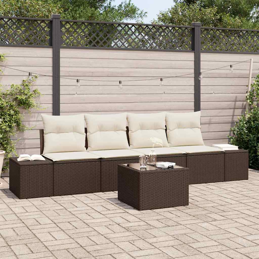 vidaXL Tuinbank Set met kussen 5 pcs Zwart en Crème poly rattan