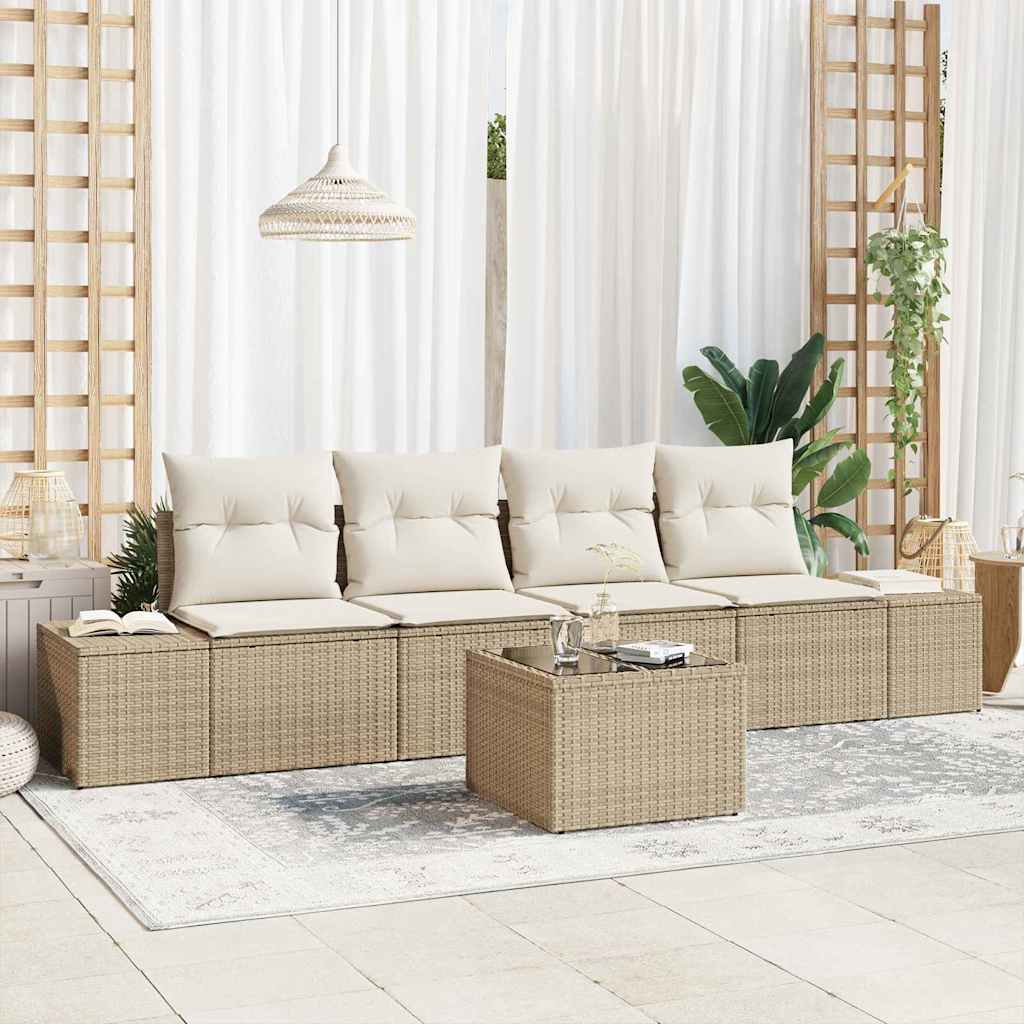 vidaXL Tuinbank Set met kussen 5 pcs Zwart en Crème poly rattan