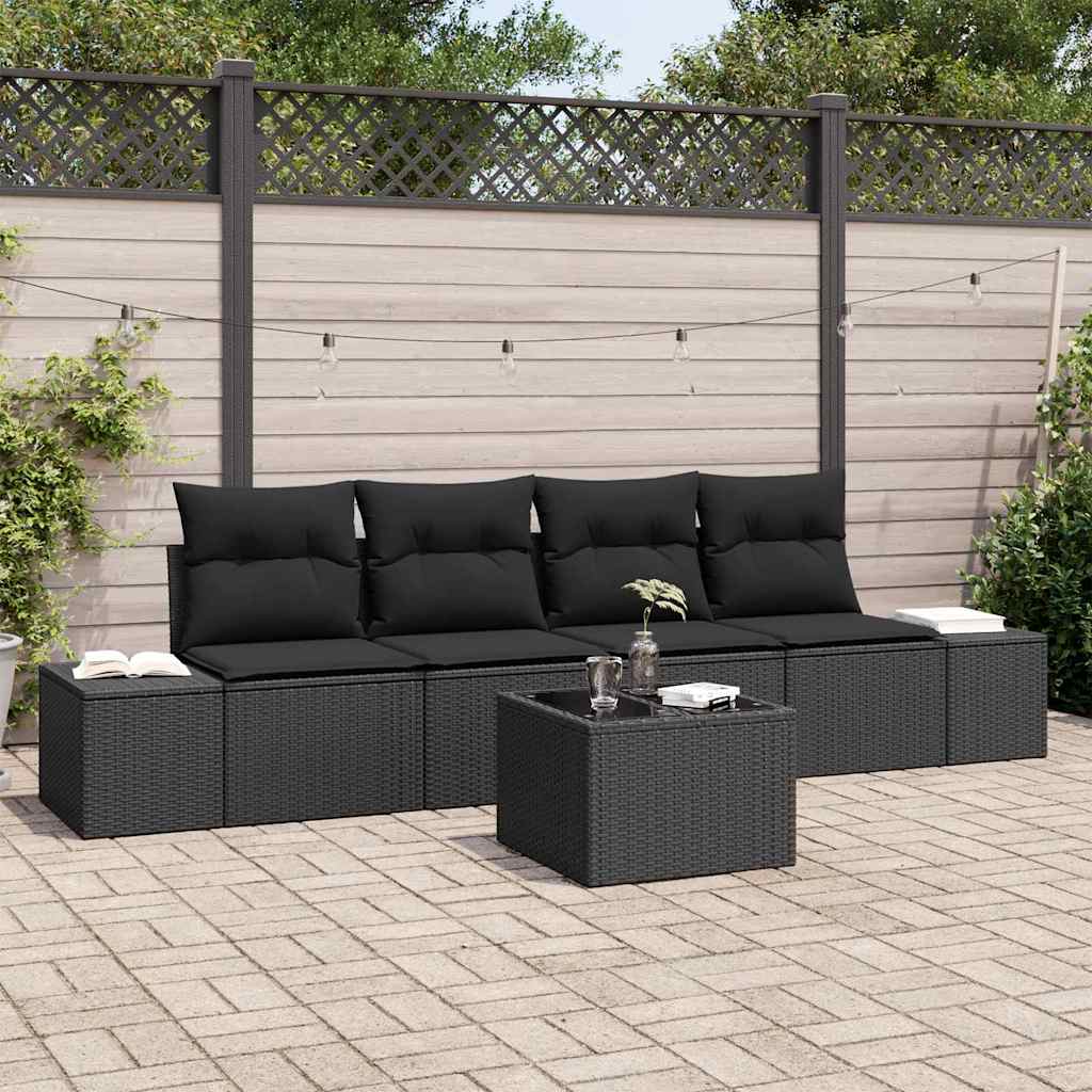 vidaXL Tuinbank Set met kussen 5 pcs Zwart en Crème poly rattan