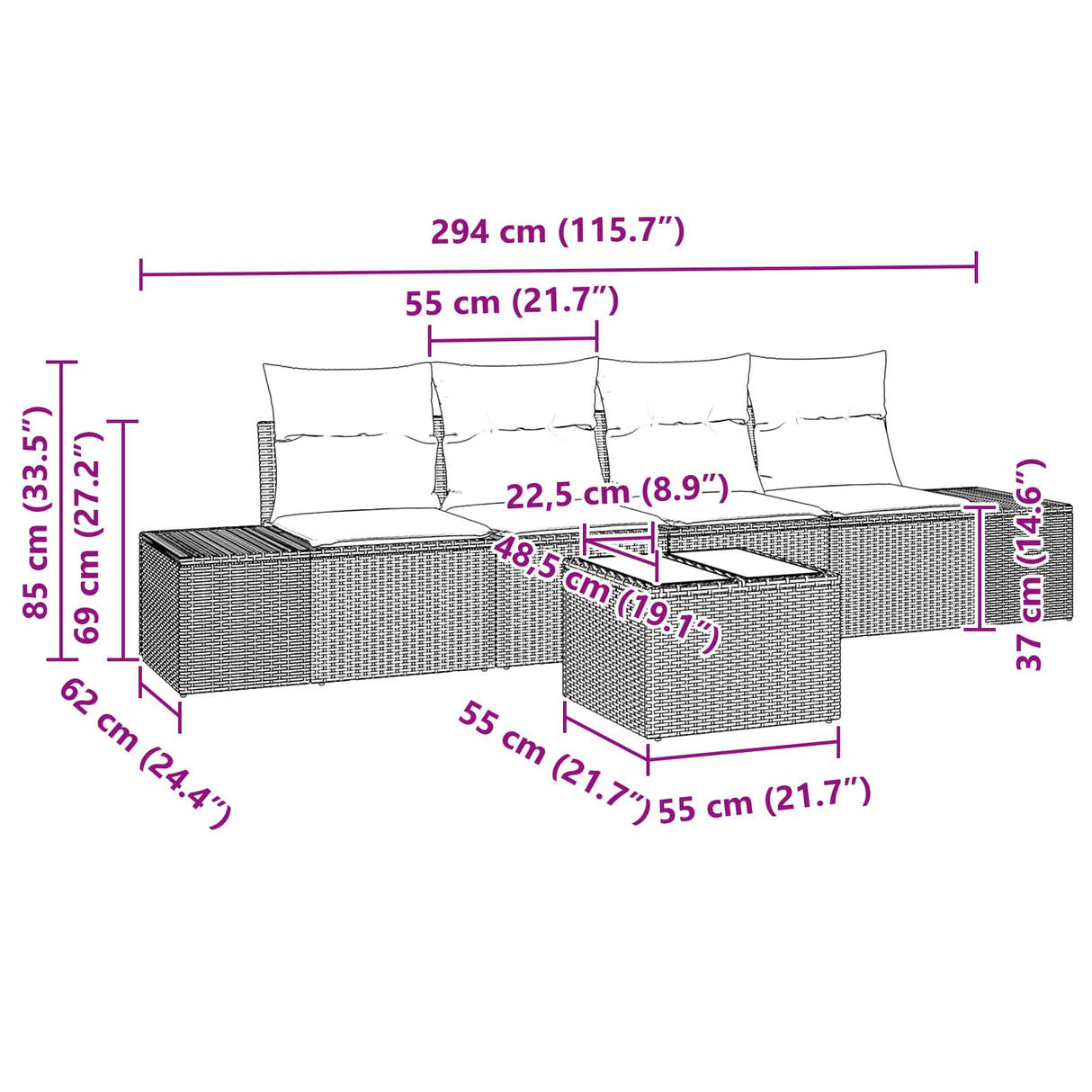 vidaXL Tuinbank Set 5 st Beige en Rood poly rattan