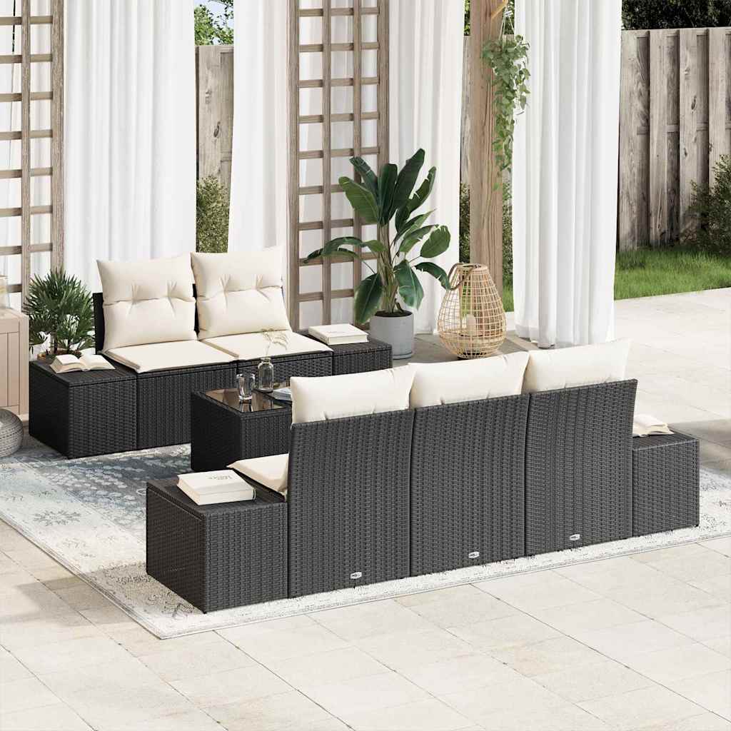 vidaXL Tuinbank Set met kussen 6 pcs Zwart en Crème poly rattan