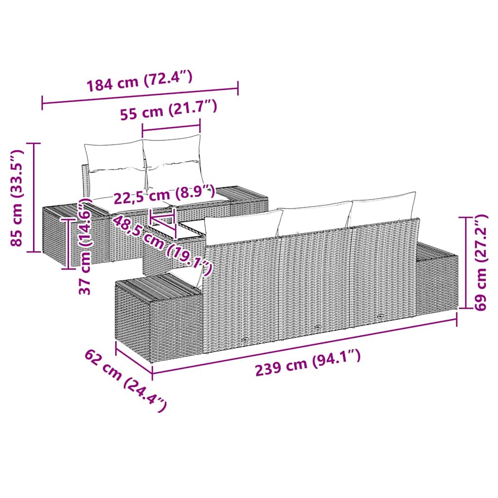 vidaXL Tuinbank Set met kussen 6 pcs Zwart en Crème poly rattan