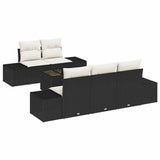 vidaXL Tuinbank Set met kussen 6 pcs Zwart en Crème poly rattan