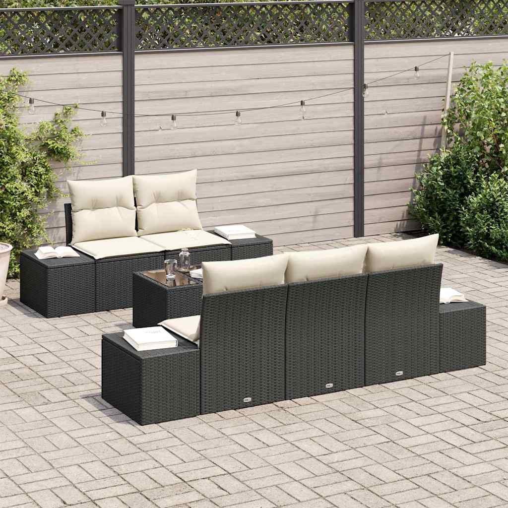 vidaXL Tuinbank Set met kussen 6 pcs Zwart en Crème poly rattan