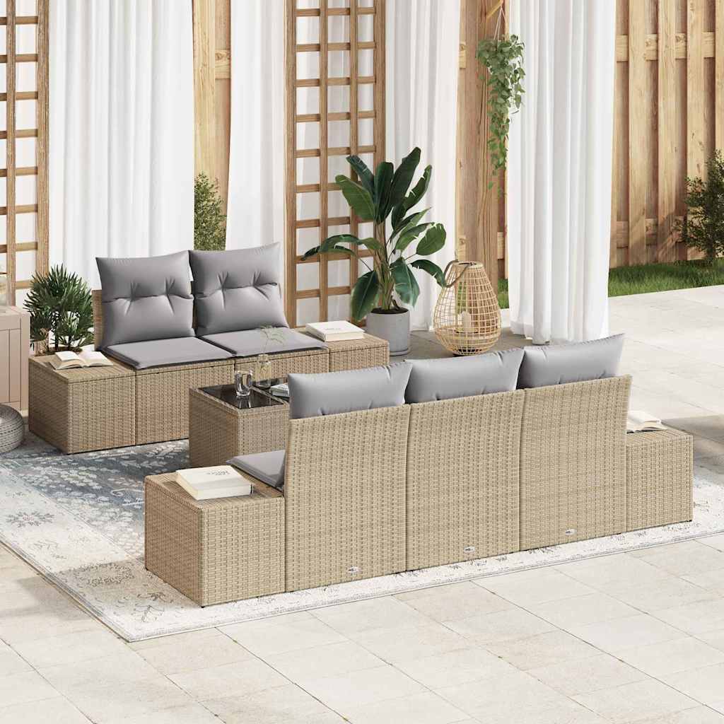vidaXL Tuinbank Set met kussen 6 pcs Zwart en Crème poly rattan