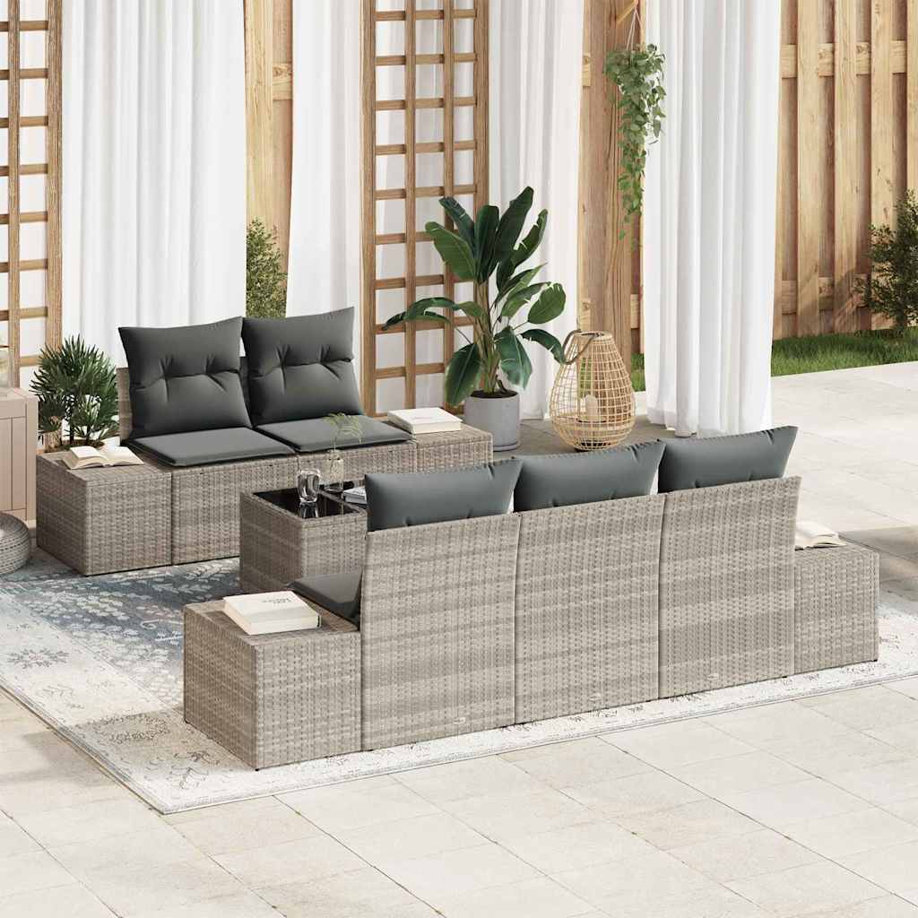 vidaXL Tuinbank Set met kussen 6 pcs Zwart en Crème poly rattan