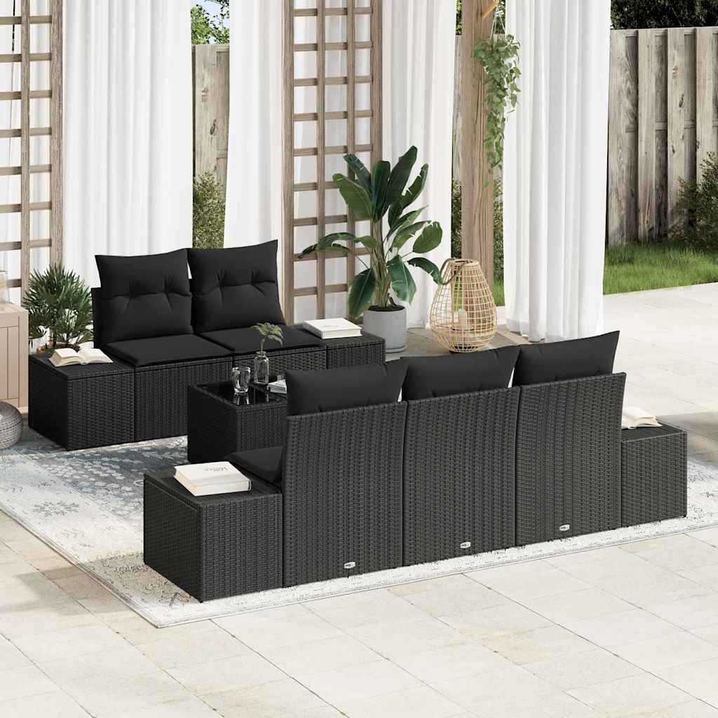 vidaXL Tuinbank Set met kussen 6 pcs Zwart en Crème poly rattan