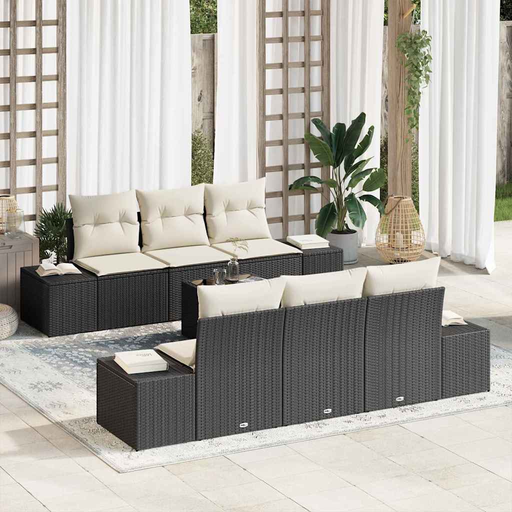vidaXL Tuinbank Set met kussen 8 pcs Zwart en Crème poly rattan