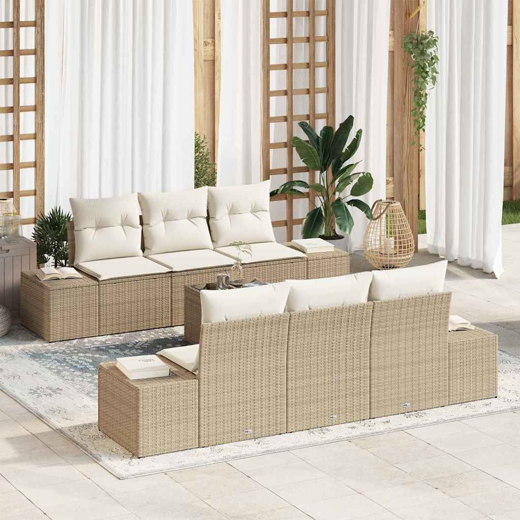 vidaXL Tuinbank Set met kussen 8 pcs Zwart en Crème poly rattan