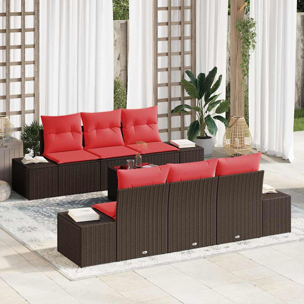 vidaXL Tuinbank Set 8 st Beige en Rood poly rattan