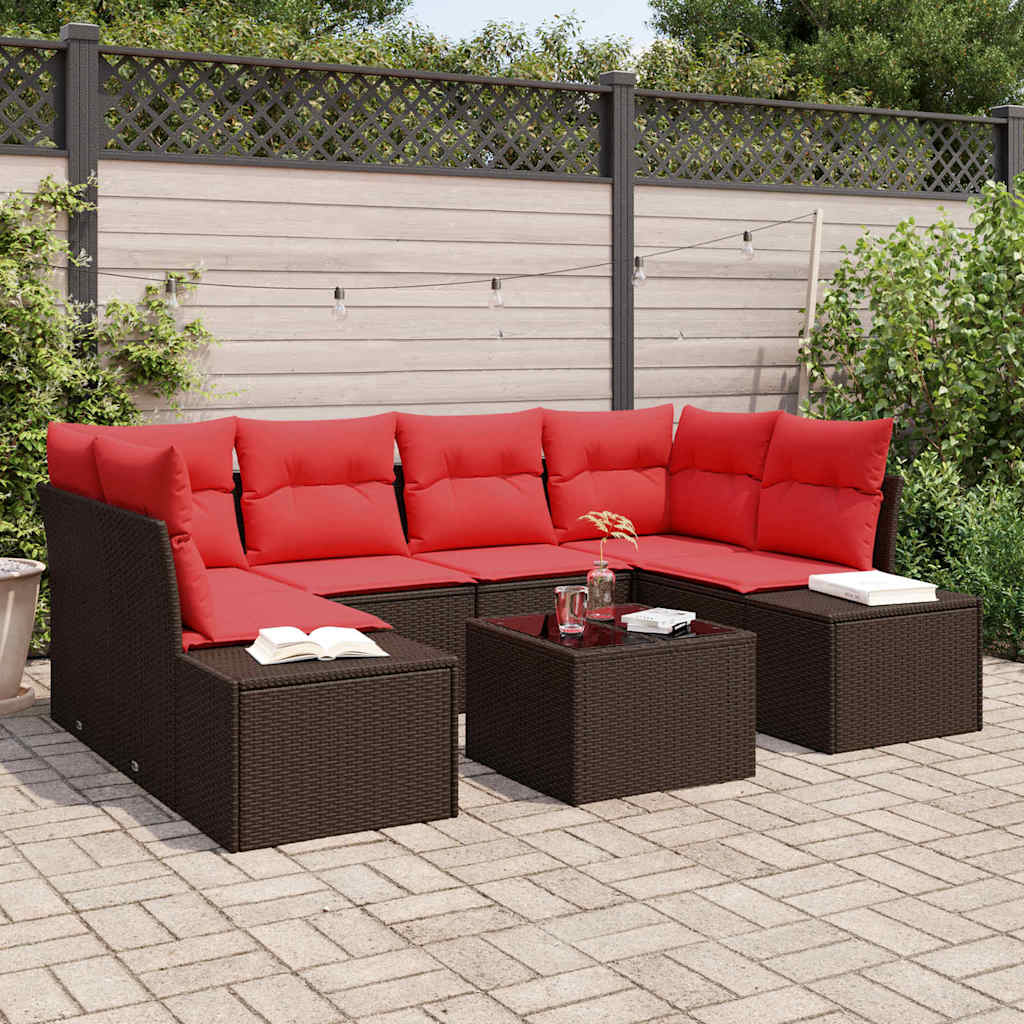 vidaXL Tuinbank Set 8 st Beige en Rood poly rattan
