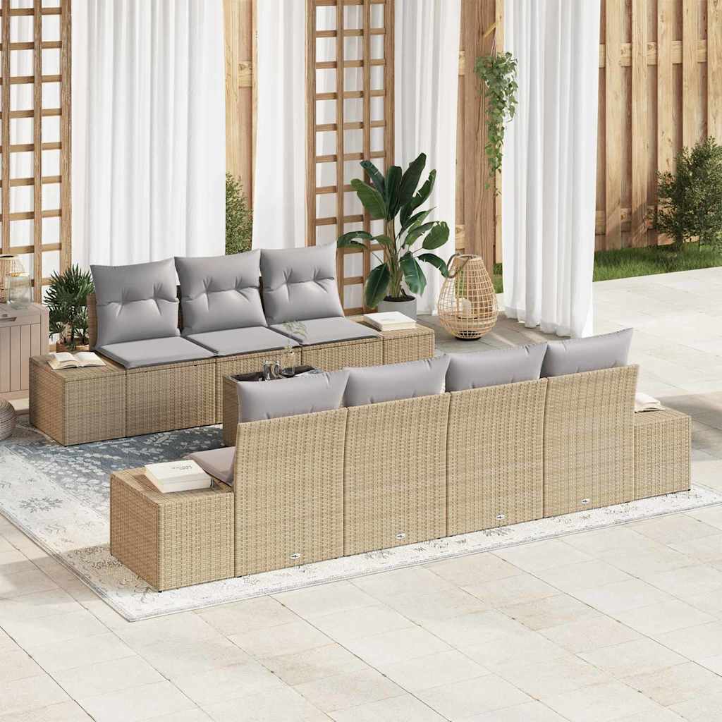 vidaXL Tuinbank Set met kussen 8 pcs Zwart en Crème poly rattan