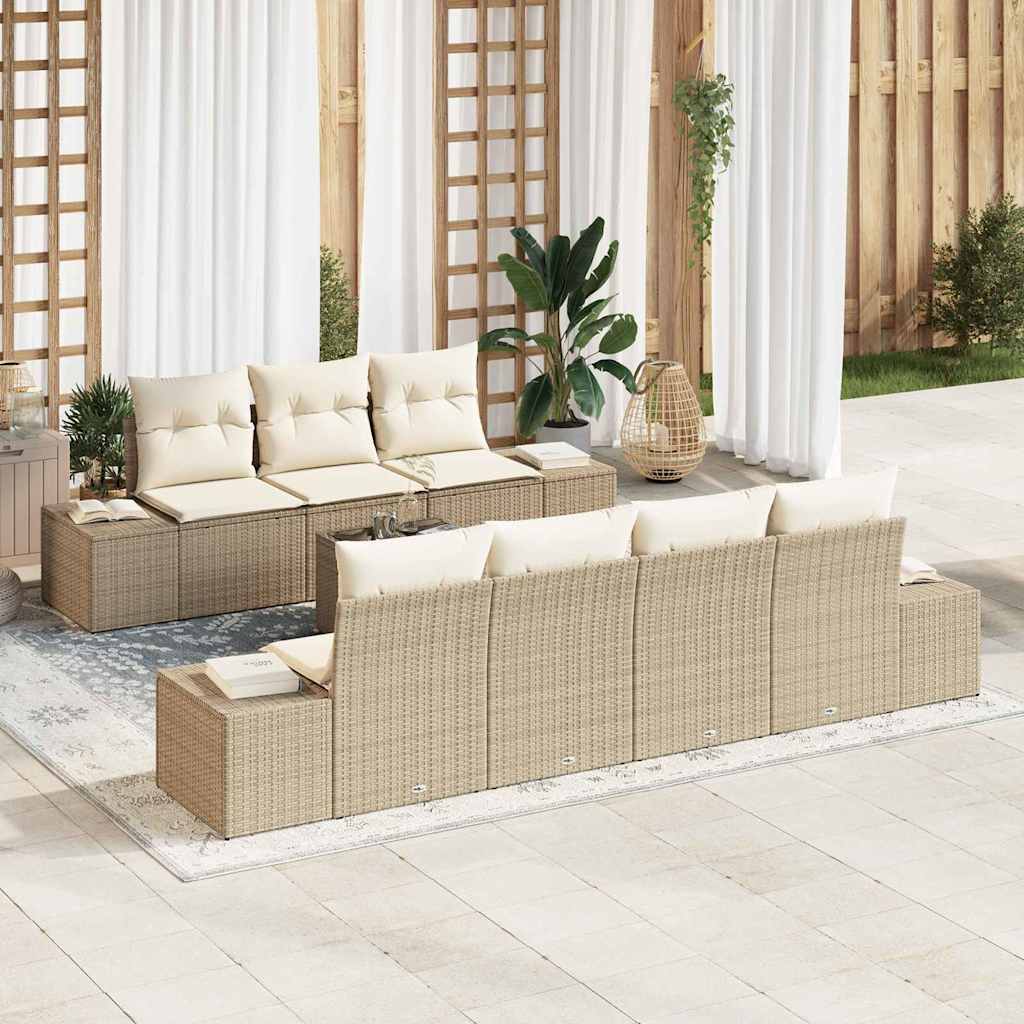 vidaXL Tuinbank Set met kussen 8 pcs Zwart en Crème poly rattan