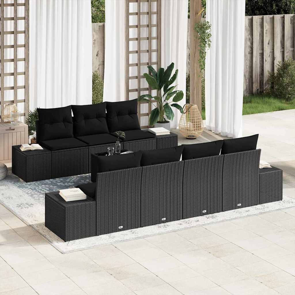 vidaXL Tuinbank Set met kussen 8 pcs Zwart en Crème poly rattan
