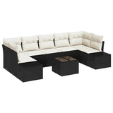 vidaXL Tuinbank Set met kussen 8 pcs Zwart en Crème poly rattan