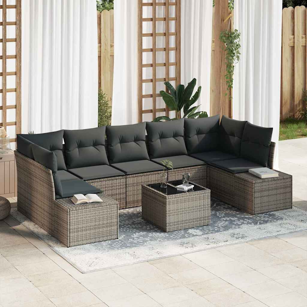 vidaXL Tuinbank Set met kussen 8 pcs Zwart en Crème poly rattan