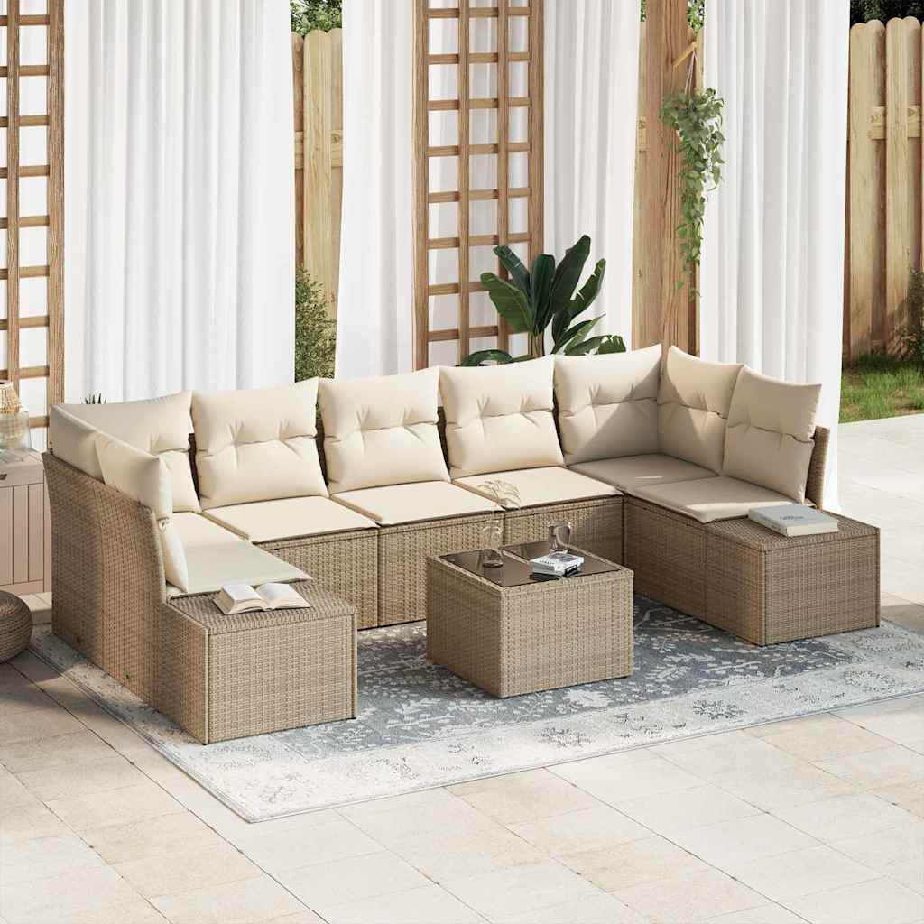 vidaXL Tuinbank Set met kussen 8 pcs Zwart en Crème poly rattan