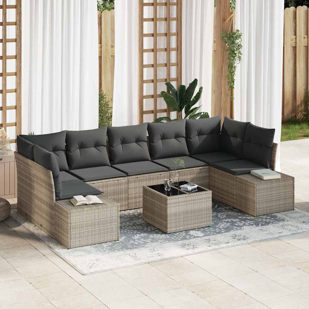 vidaXL Tuinbank Set met kussen 8 pcs Zwart en Crème poly rattan