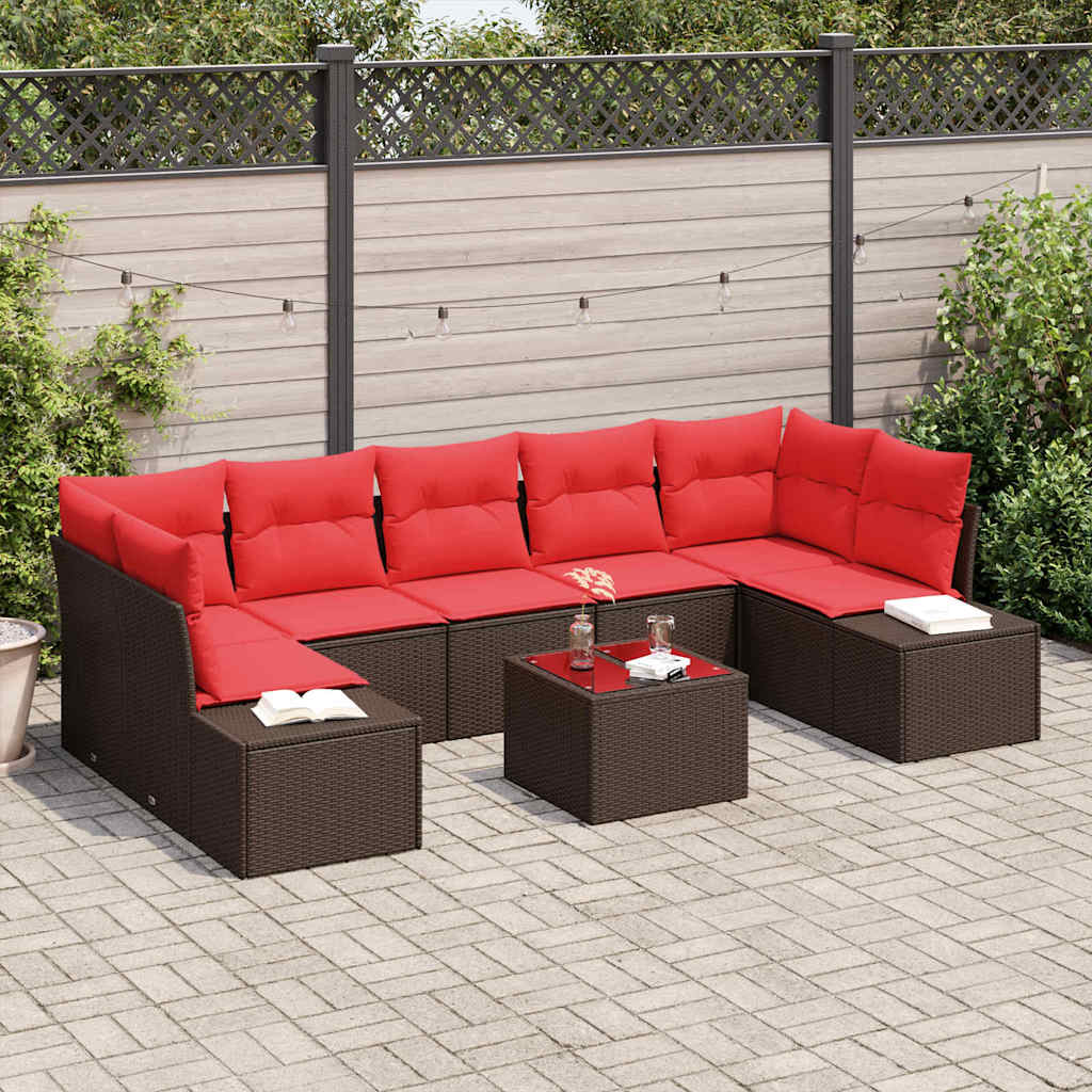 vidaXL Tuinbank Set 8 st Beige en Rood poly rattan