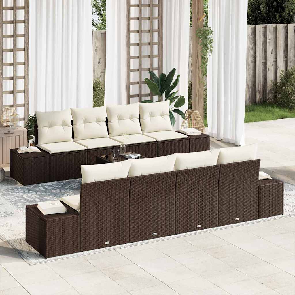 vidaXL Tuinbank Set met kussen 8 pcs Zwart en Crème poly rattan