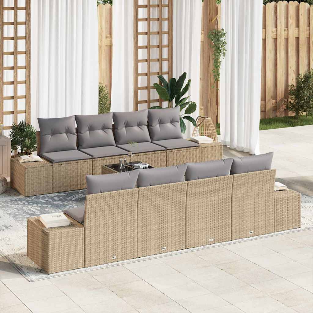 vidaXL Tuinbank Set met kussen 8 pcs Zwart en Crème poly rattan
