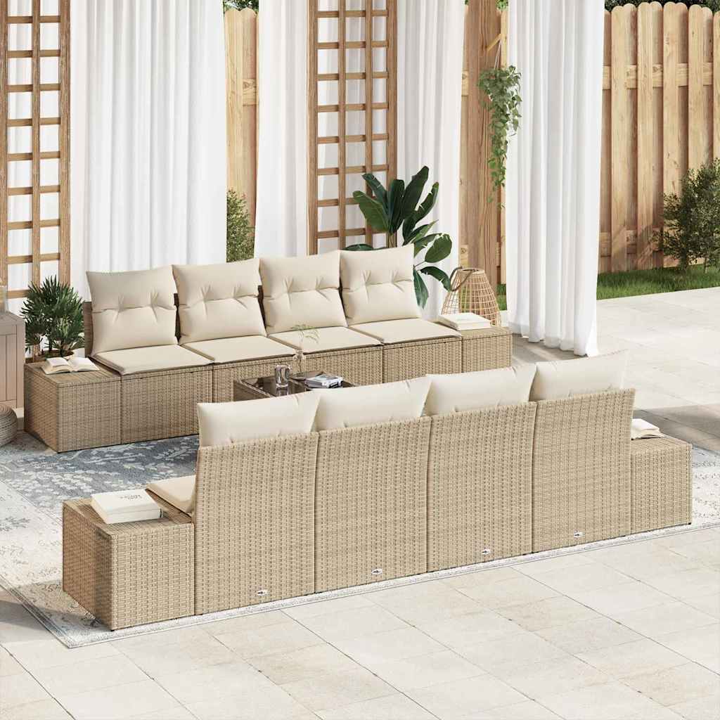 vidaXL Tuinbank Set met kussen 8 pcs Zwart en Crème poly rattan