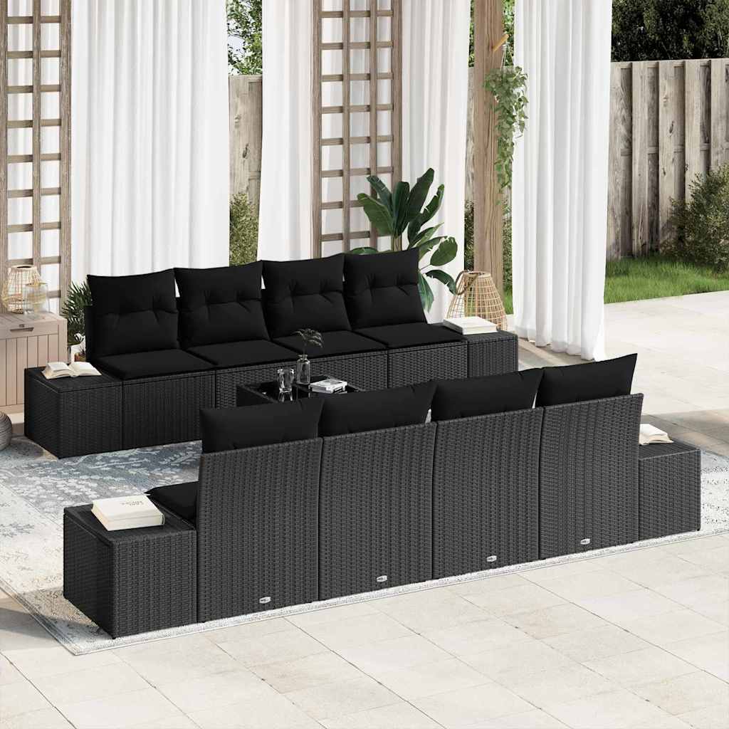 vidaXL Tuinbank Set met kussen 8 pcs Zwart en Crème poly rattan
