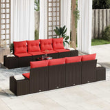 vidaXL Tuinbank Set 9 st Beige en Rood poly rattan