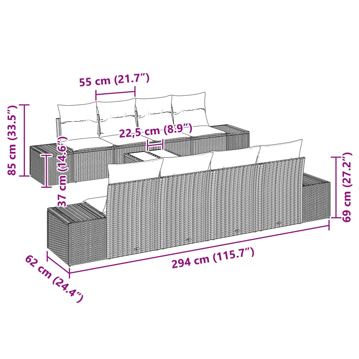 vidaXL Tuinbank Set 9 st Beige en Rood poly rattan