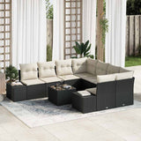 vidaXL Tuinbank Set met kussen 9 pcs Zwart en Crème poly rattan
