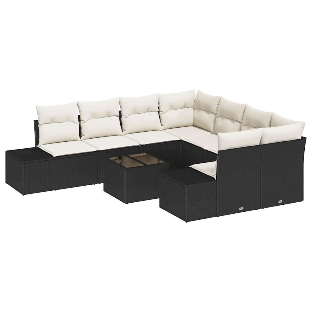 vidaXL Tuinbank Set met kussen 9 pcs Zwart en Crème poly rattan