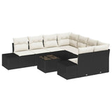 vidaXL Tuinbank Set met kussen 9 pcs Zwart en Crème poly rattan