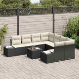 vidaXL Tuinbank Set met kussen 9 pcs Zwart en Crème poly rattan