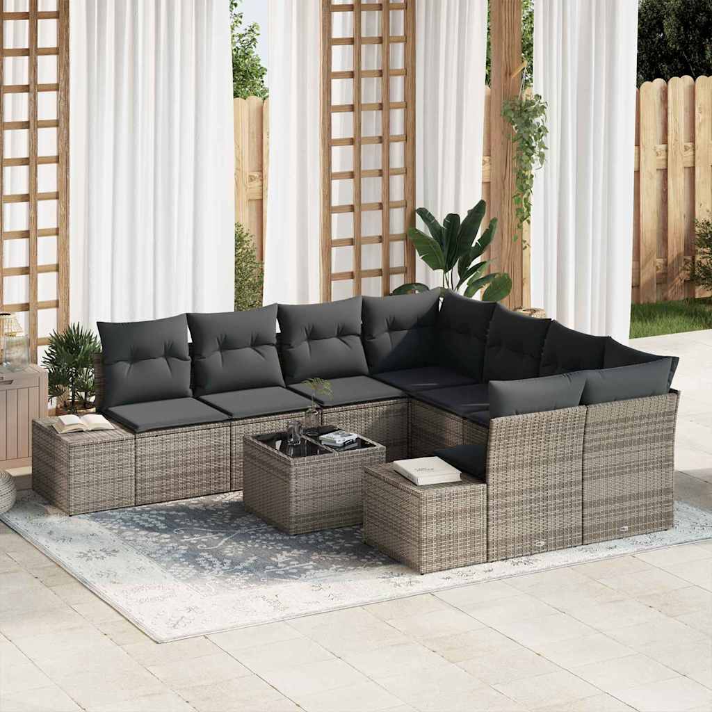 vidaXL Tuinbank Set met kussen 9 pcs Zwart en Crème poly rattan