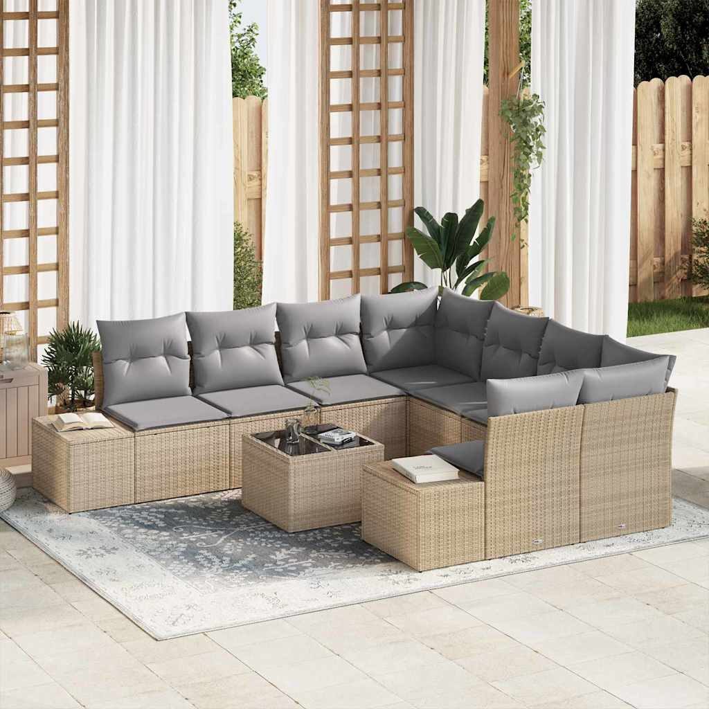 vidaXL Tuinbank Set met kussen 9 pcs Zwart en Crème poly rattan
