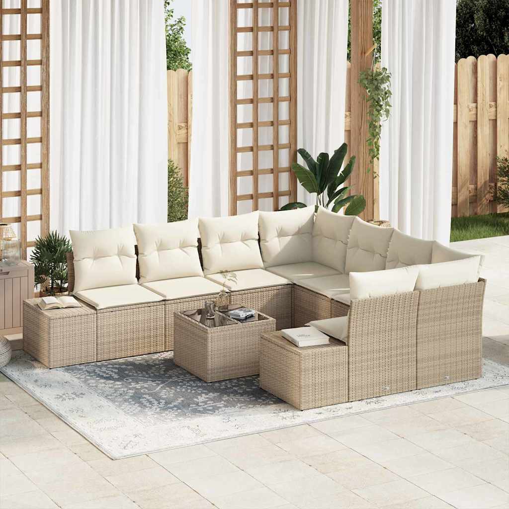vidaXL Tuinbank Set met kussen 9 pcs Zwart en Crème poly rattan