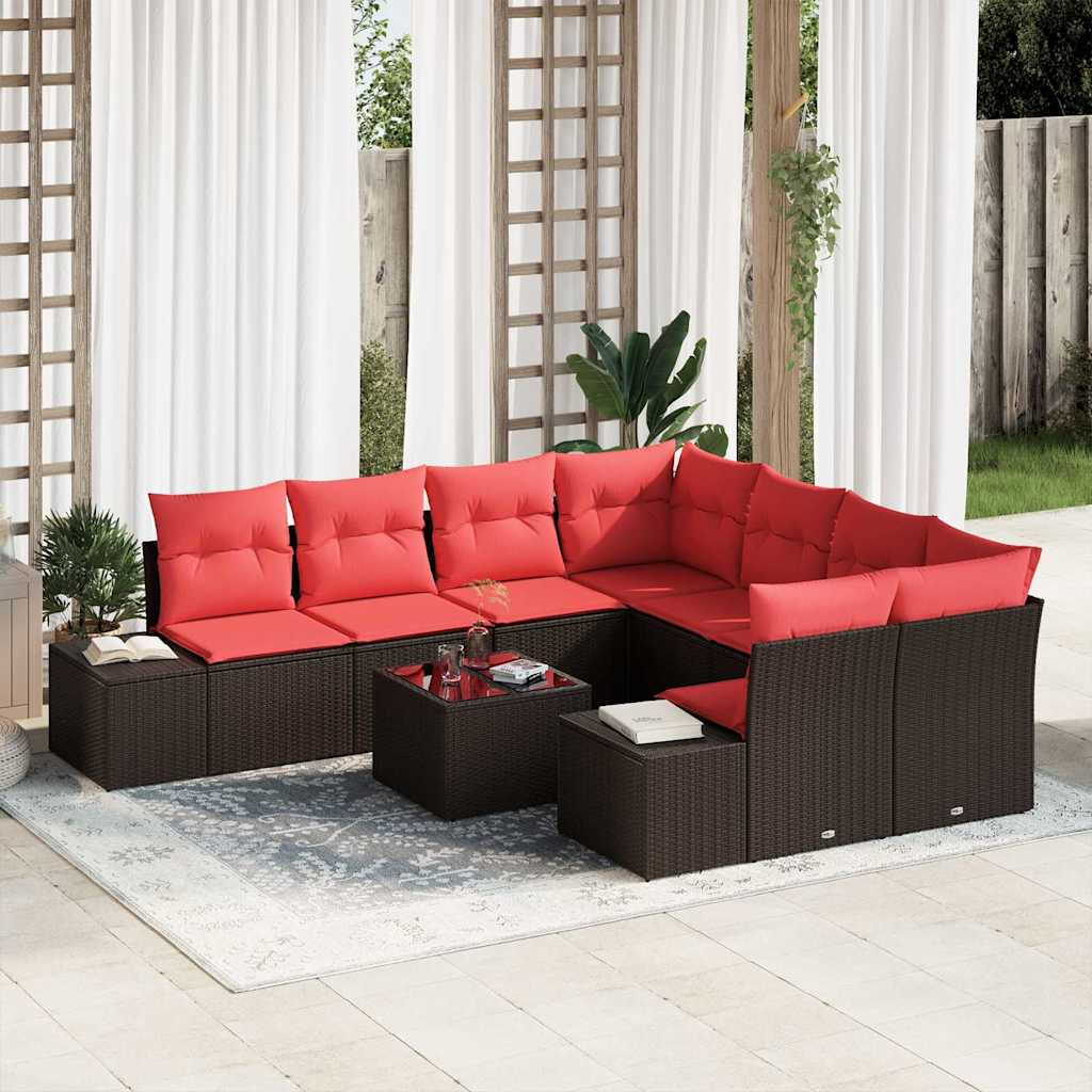 vidaXL Tuinbank Set 9 st Beige en Rood poly rattan