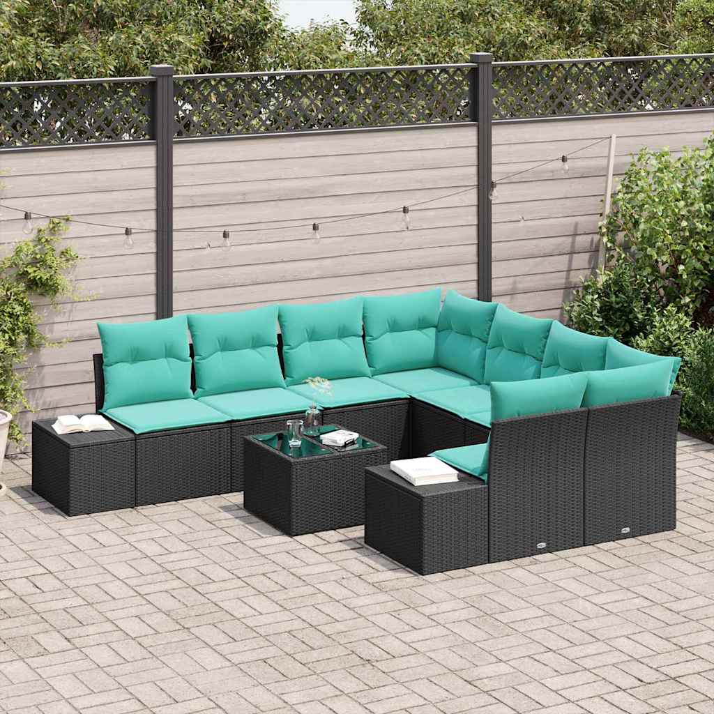vidaXL Tuinbank Set 9 st Beige en Rood poly rattan
