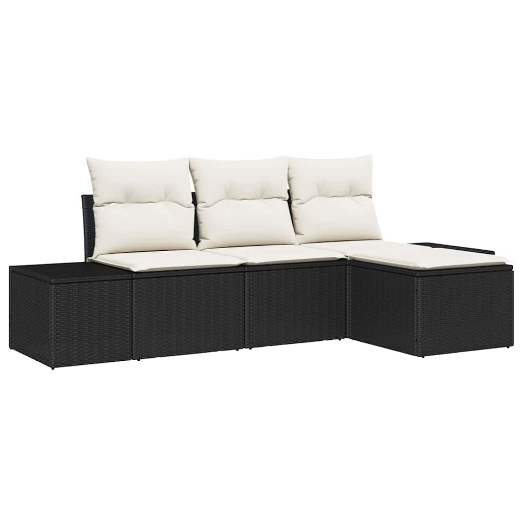 vidaXL Tuinbank Set met kussen 4 pcs Zwart en Crème poly rattan