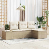 vidaXL Tuinbank Set met kussen 4 pcs Zwart en Crème poly rattan