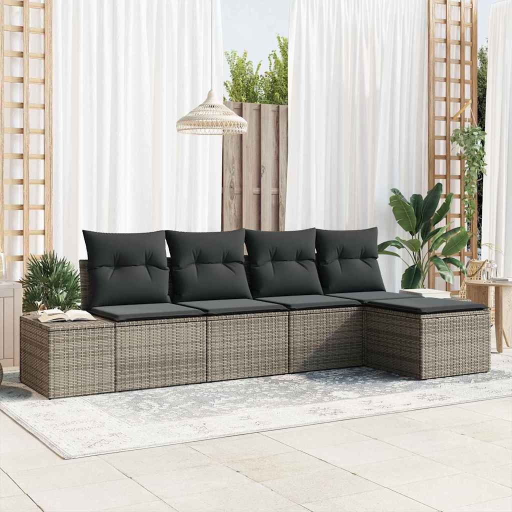 vidaXL Tuinbank Set met kussen 5 pcs Zwart en Crème poly rattan