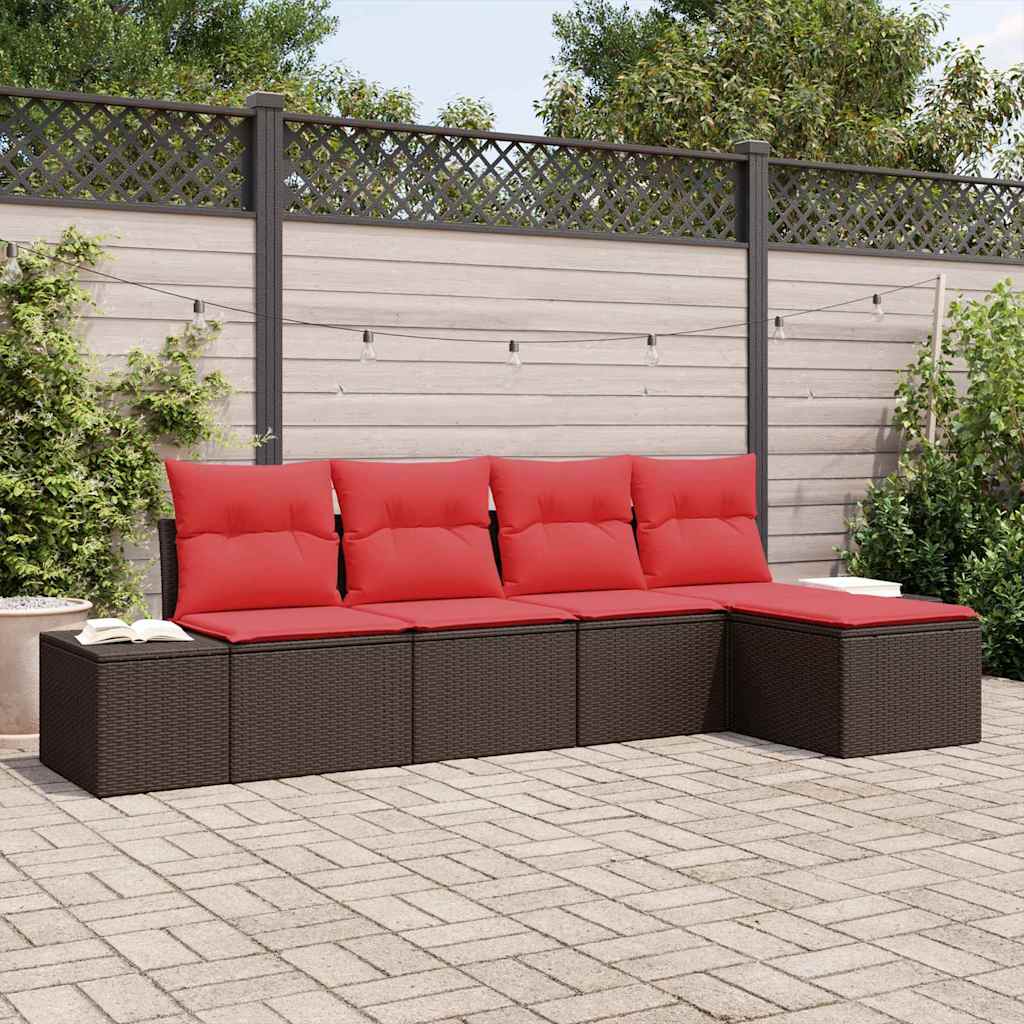 vidaXL Garden Bench Set 5 pcs Brown and Red poly rattan