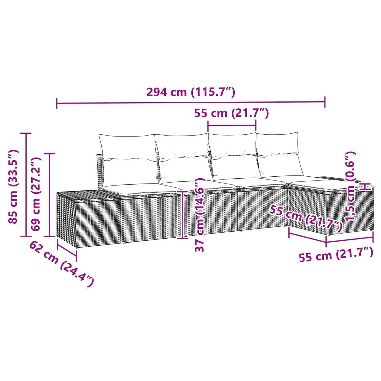 vidaXL Garden Bench Set 5 pcs Brown and Red poly rattan