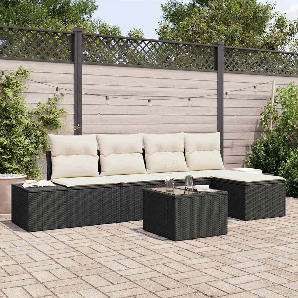 vidaXL Tuinbank Set met kussen 5 pcs Zwart en Crème poly rattan