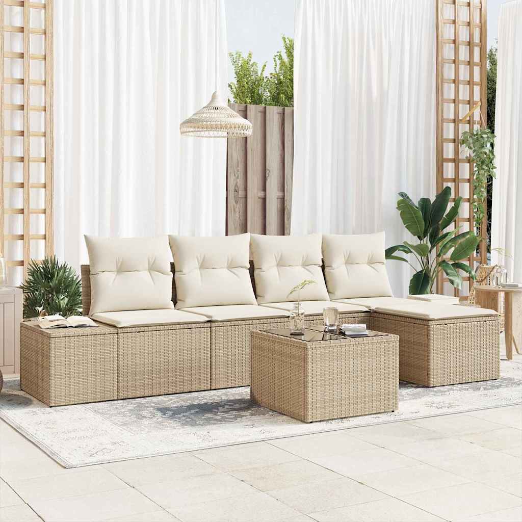 vidaXL Tuinbank Set met kussen 5 pcs Zwart en Crème poly rattan