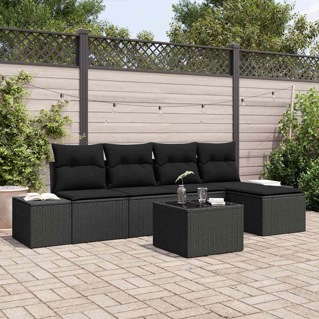 vidaXL Tuinbank Set met kussen 5 pcs Zwart en Crème poly rattan